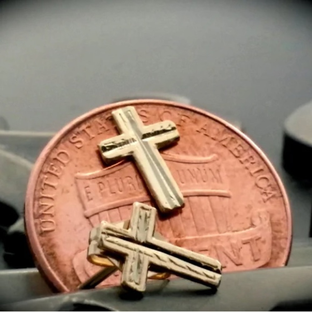 14k Solid Gold Cross Earrings, Cross Post Earrings - image 2